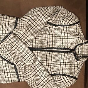 WHBM Long Ivory Jacket with Leather Trim - Size XS